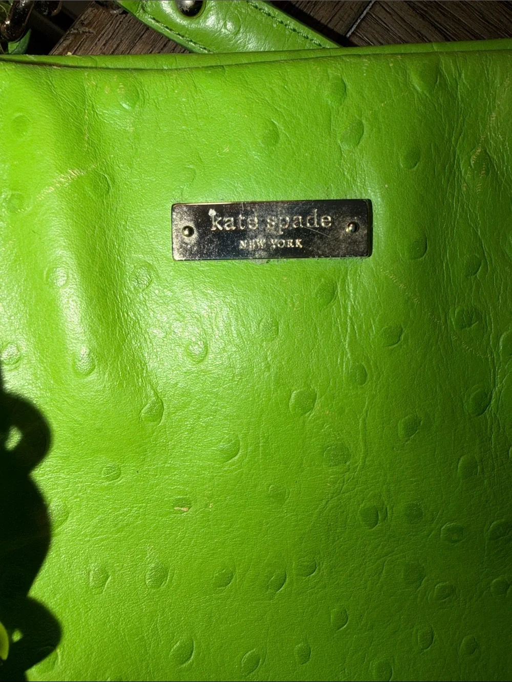 kate spade Lime Green Ostrich Textured Leather Chain-Handle Shoulder Bag
